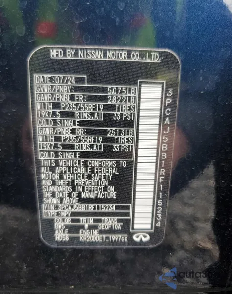 2024 Infiniti Qx50 Luxe from USA, damaged, VIN 3PCAJ5BB1RF115234